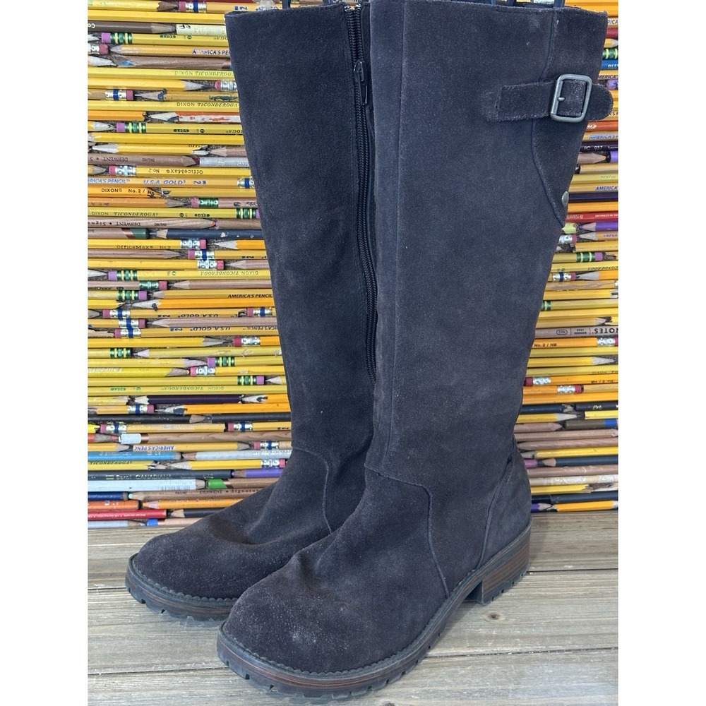 Kenneth Cole Reaction Tall Boots Suede Lug Sole Women 7.5 Brown Excellent